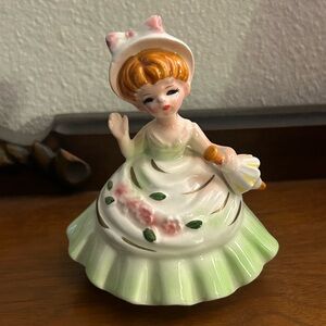 Vintage Girl Figurine Holding an Umbrella 1950’s Decor Japan